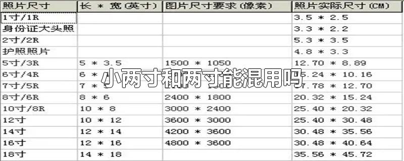 小两寸和两寸能混用吗