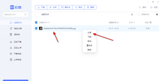 《123云盘》怎么分享文件